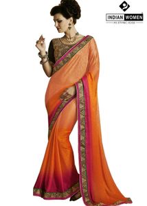 Dutone Orange Silk Saree