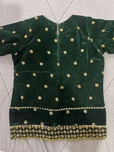 Green Velvet Kurta Set