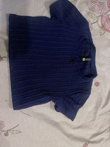 Blue Textured Crop Top