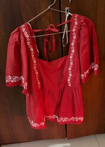 Red Embroidered Top