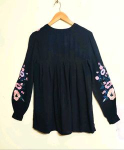 Black Embroidered Cotton Top Size-38