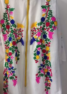 New Off White Floral Embroidered Kurti
