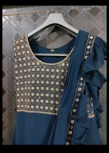 Elegant Navy Blue Ruffle Saree
