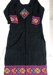 Ethnic Black Kurta With Colorful Paint Design