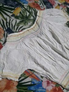 White Embroidered Crop Top