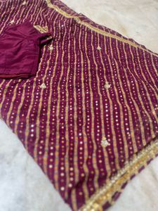 Designer Maroon Sequins Work Saree with Matching R