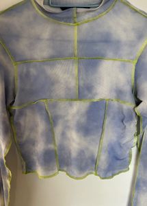 Blue Tie-Dye Mesh Long Sleeve Top