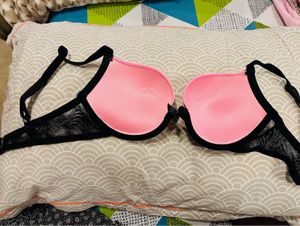 Pink And Black Bra With Lace Pattern