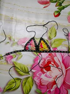 (832)Patchwork Triangle Bikini Top