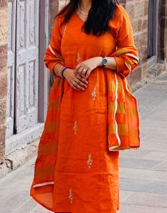 Orange Embroidered Kurta Set