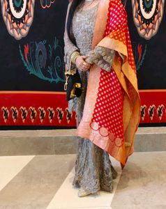 Elegant Grey &amp; Red Indian Outfit