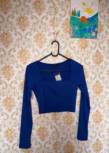 Blue Long Sleeve Crop Top