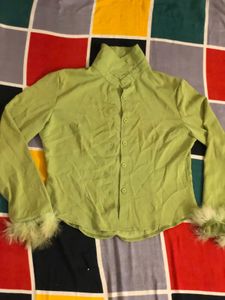 Green Feather Cuff Button-Down