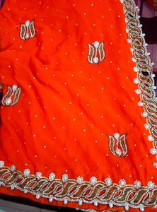 Elegant Orange handwork Saree