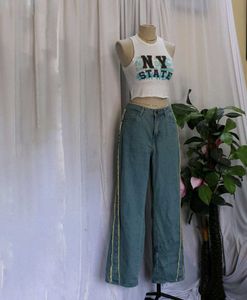 Glitchez Frayed Wide Leg High Rise Jeans