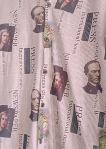 White Colour Newspaper Printed Shirt