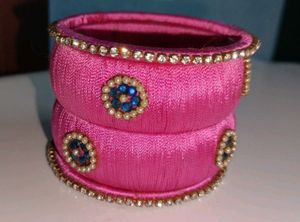 Pink Silk Thread Bangles Set Handmade