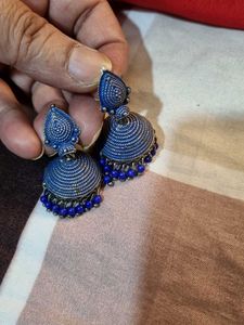 Blue Color Oxidised Jhumkas