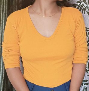 Mustard Yellow Ribbed Top- Full Sleeves