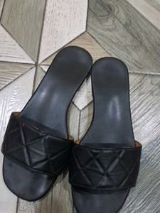 Black Quilted Slide Sandals