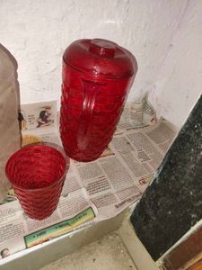 Red Pitcher &amp; Glass Set