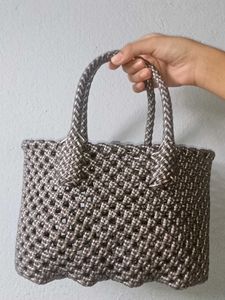 Handmade Braided Silver  Bag.