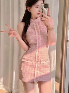 Pink Tweed Halter Dress
