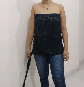 Sequin Embellished Strapless Top