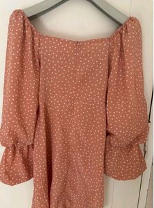 Cute Peach Polka Dotted Dress