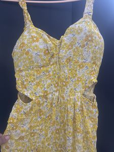 Yellow Floral Cutout Midi Dress