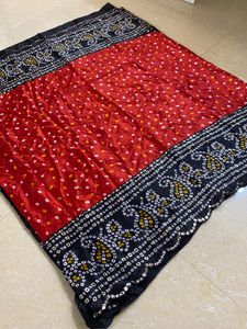 ❤️Red &amp; Black Bandhani Saree💥