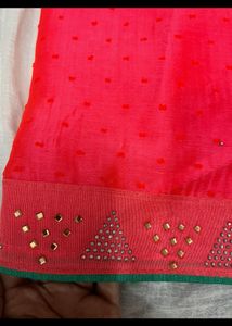 Red Orangish Saree Without Blouse