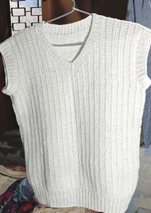 Vintage Woolen Knit Vest (Off White)