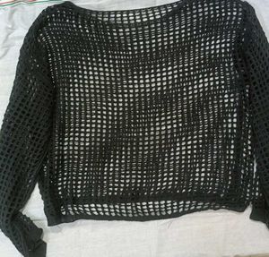 Crochet Mesh Black Top