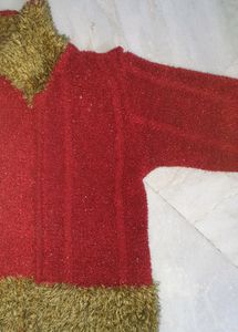 Red And Green Glittery Fur Cardigan