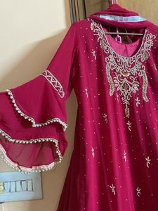 Handwork Hot Pink Three Piece Lehenga Set
