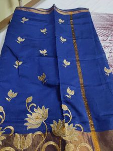 Elegant Blue &amp; Gold Embroidered Saree