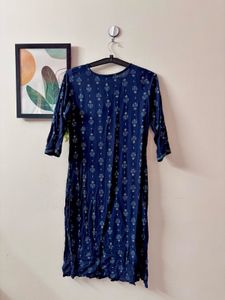 Navy Blue Floral Print Kurti