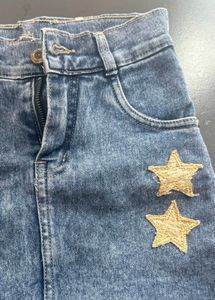 Denim Mini Skirt with Star Patches