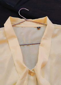 Elegant Tie-Neck Blouse and pastle yellow color