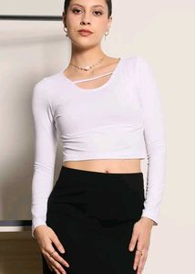 Chic White Long Sleeve Crop Top Size- M,L,XL
