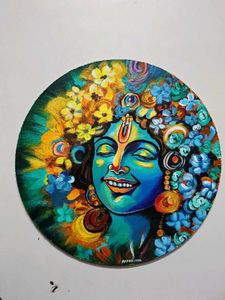 Abstract KRISHNA Painting On Round Canvas
