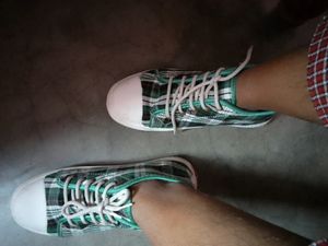 Green Plaid Canvas Sneakers