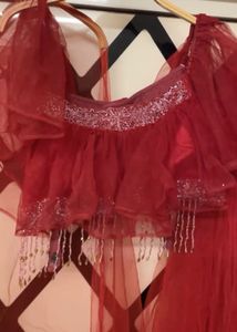 Red Embellished Blouse with lehenga