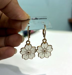 White Flower Drop Earrings