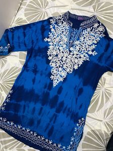 Blue Embroidered Short Kurta