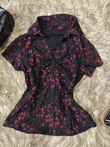 Black and Red Gothic Lace Detail Shirt