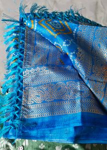 Elegant Blue Printed dola silk Saree