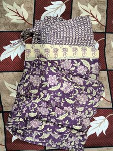 Purple Floral Print Cotton Suit Set