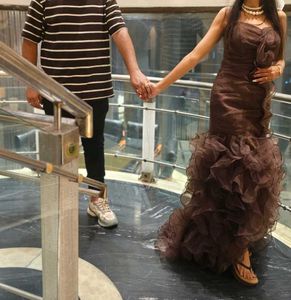 Brown Ruffled Gown I&#39;m Wears This Only For 2 Hrs